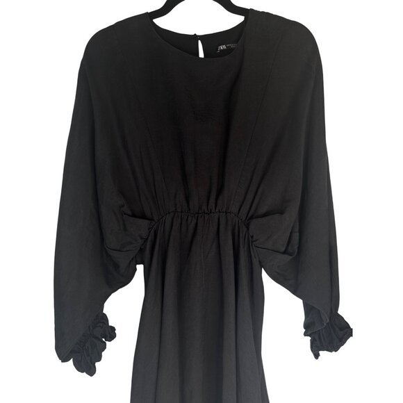 2/$30 ZARA Medium Black Loose-Fit Dress Elastic Waist Dolman Sleeves - Picture 6 of 14